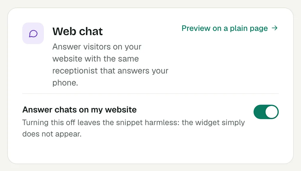The Answer chats on my website switch in the Voco web chat settings
